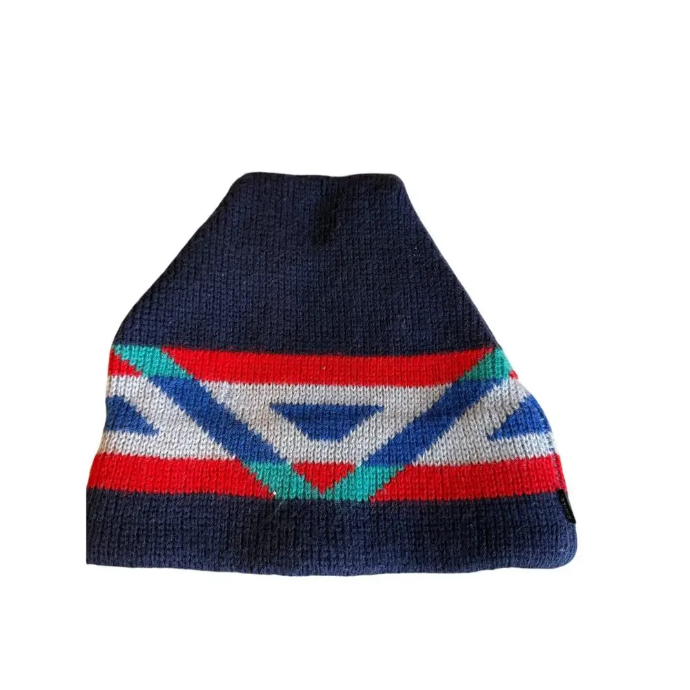 Vintage 80s Smiley Wool Ski Beanie hat Blue Red
